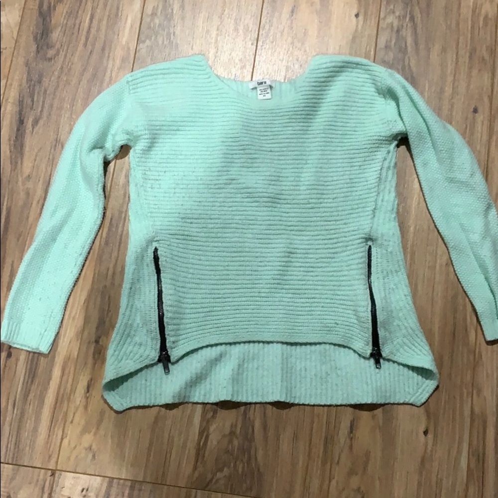 Mint green Bar III sweater with two front zippers